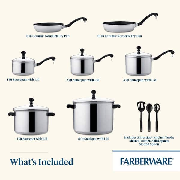 Farberware Classic Series 15-Piece Stainless Steel Nonstick Cookware Set  50049 - The Home Depot
