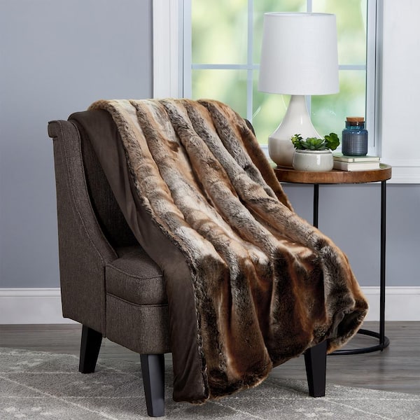 Oversized Premium Amber Brown Fashion Faux Marten Sable Hypoallergenic Throw Blanket