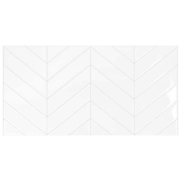 Smart Tiles 2pk Chevron XL Glossy Peel &#38; Stick 3D Tile Paper Backsplash White