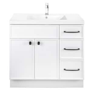 Manhattan 36 in. W x 21 in. D x 36-1/2 in. H Free Standing Vanity White with Rectangle Basin in White