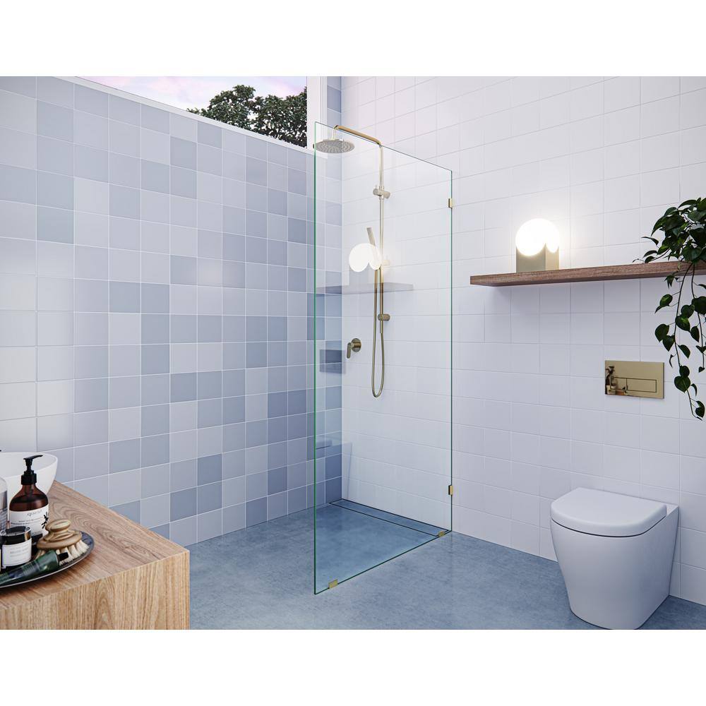 Vela 78" Frameless Polished Brass Shower Panel with Tempered Glass