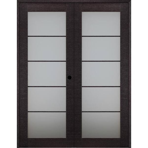 Belldinni Avanti 5-Lite Frosted Glass 56 in. x 84 in. Left Hand Active Black Apricot Composite Wood Double Prehung French Door