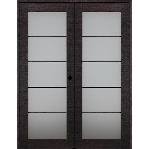 Belldinni Avanti 5-Lite Frosted Glass 60 in. x 84 in. Left Hand Active Black Apricot Composite Wood Double Prehung French Door