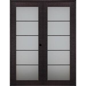 Avanti 5-Lite Frosted Glass 64 in. x 84 in. Left Hand Active Black Apricot Composite Wood Double Prehung French Door
