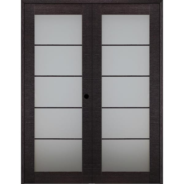 Belldinni Avanti 5-Lite Frosted Glass 36 in. x 92.5 in. Left Hand Active Black Apricot Composite Wood Double Prehung French Door