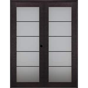 Avanti 5-Lite Frosted Glass 56 in. x 92.5 in. Left Hand Active Black Apricot Composite Wood Double Prehung French Door