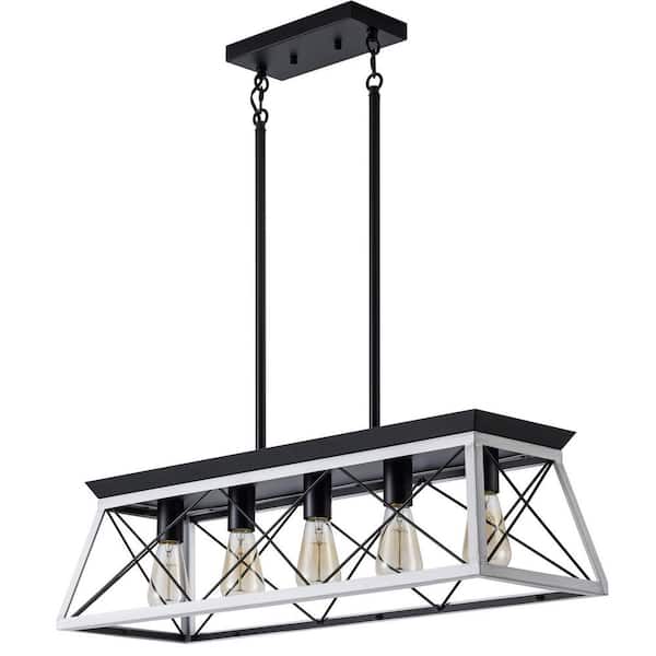 32 in. 5-light Matte Black Modern Chandelier Cage Hanging Light for Dining Room, Kitchen, Living Room (No Bulbs)