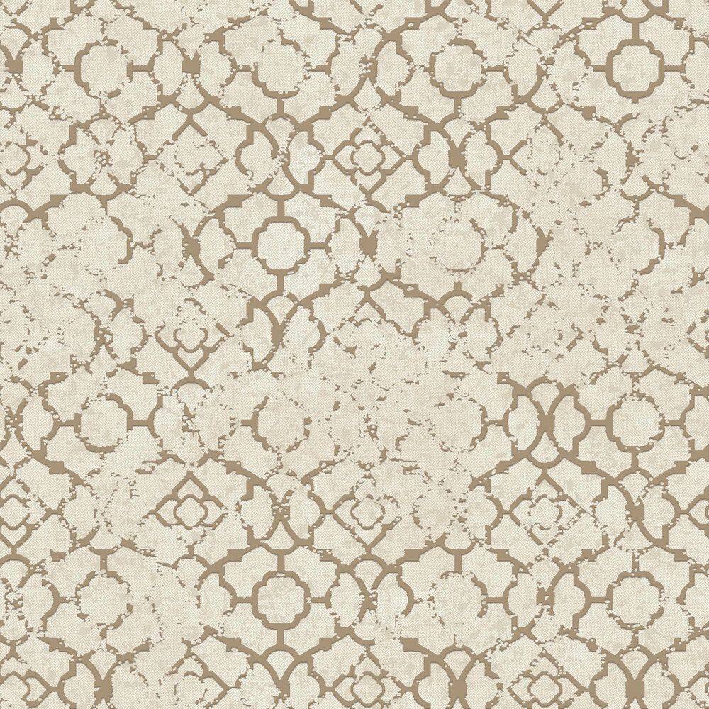 Emporium Collection Cream and Gold Aged Quatrefoil Embossed Metallic Finish