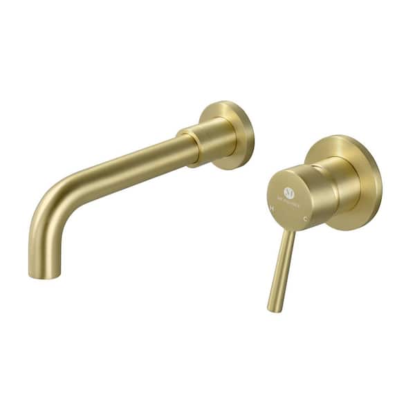 Mondawe Simple Single Handle Wall Mounted Bathroom Faucet Sink Faucet in Brushed Gold