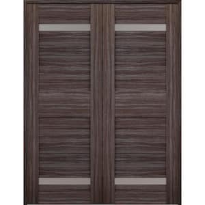 Imma 36 in. x 80 in. Both Active 2-Lite Frosted Glass Gray Oak Finished Wood Composite Double Prehung French Door