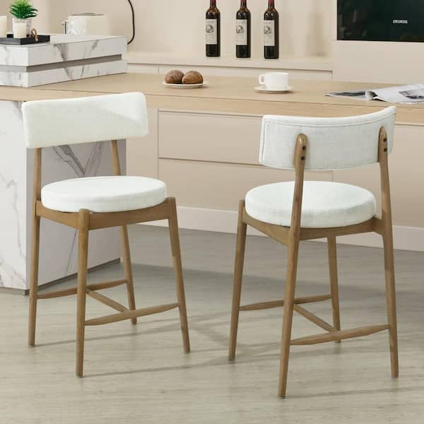 Nook 25.5 in. Modern Upholstered Counter Stools, Rubberwood, Natural + Beige, (Set of 2)