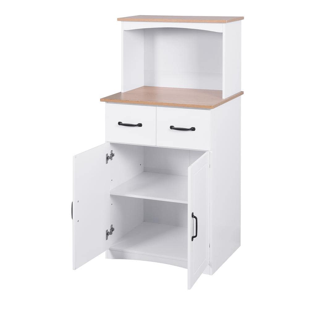 White Wooden Kitchen Storage Cabinet with Adjustable Shelves