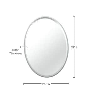 Flush 25 in. W x 33 in. H Framed Oval Beveled Edge Bathroom Vanity Mirror in Chrome