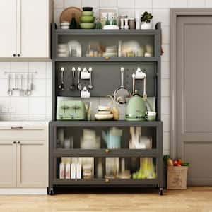 Gray Metal Kitchen Cart with Wheel, 4-Tier Metal Baker's Rack Kitchen Pantry Cabinet Storage Hutch