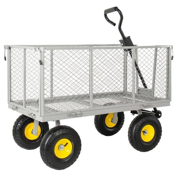 4-in-1 Dump Garden Cart, 880 lbs Capacity Pull Wagon, All-Terrain Utility Cart for Lawn, Patio & Landscaping