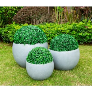 13 in. Tall Slate Gray Lightweight Concrete Round Outdoor Planter (Set of 3)