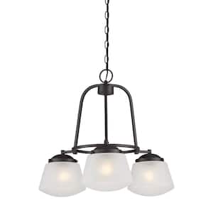 Mason 3-Light Satin Bronze Chandelier with Etched Seeded Glass Shades For Dining Rooms
