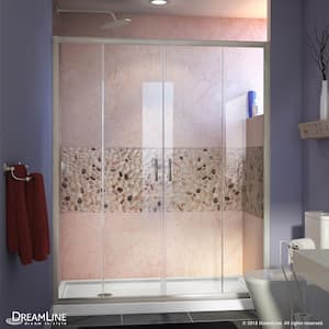Visions 60 in. W x 30 in. D x 74-3/4 in. H Semi-Frameless Shower Door in Brushed Nickel with White Base Left Drain
