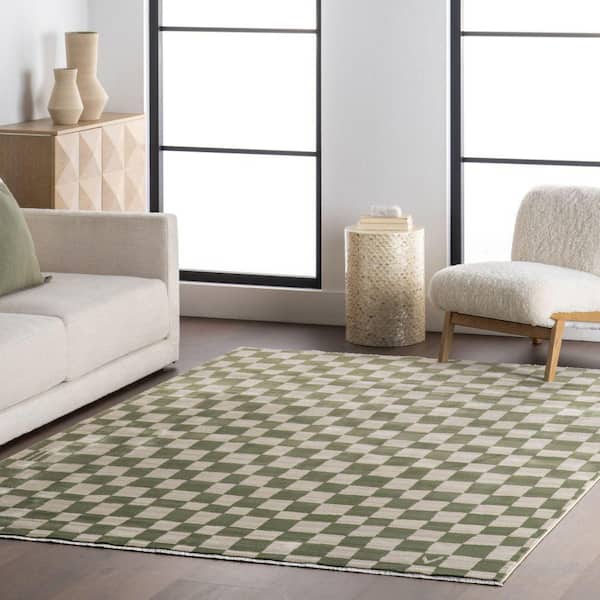 Rasali Checkered Box Green 5 ft. x 8 ft. Indoor Area Rug