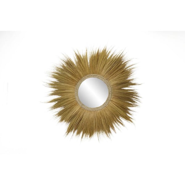 45 in. x 45 in. Tribal Inspired Starburst Round Framed Brown Wall Mirror