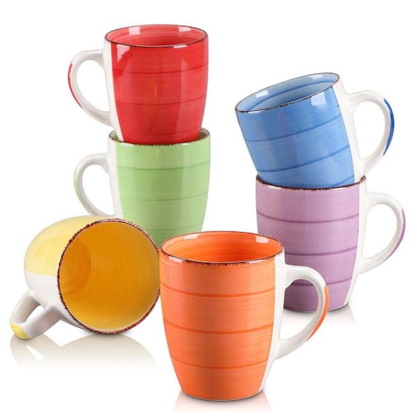 12 oz. Red Green Blue Orange Purple Yellow Stoneware Coffee Mugs (Set of 6) Tea Cup Coffee Mug for Tea Coffee Hot Drinks