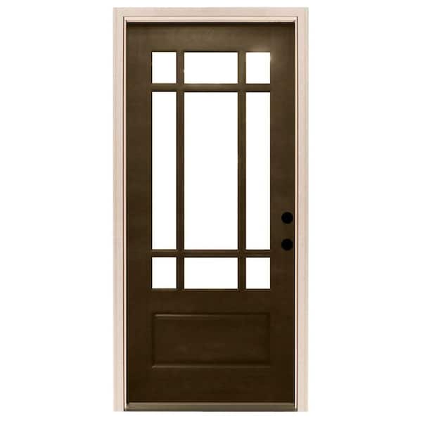 Steves & Sons 32 in. x 80 in. Craftsman 9 Lite Stained Mahogany Wood Prehung Front Door