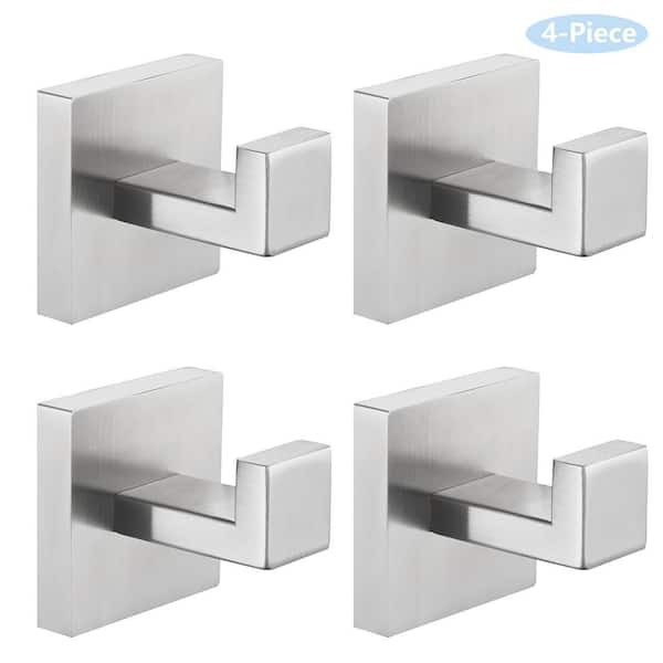 Wall-Mount J-Hook Robe/Towel Hook Square Robe Hook in Stainless Steel Brushed Nickel (4-Piece)