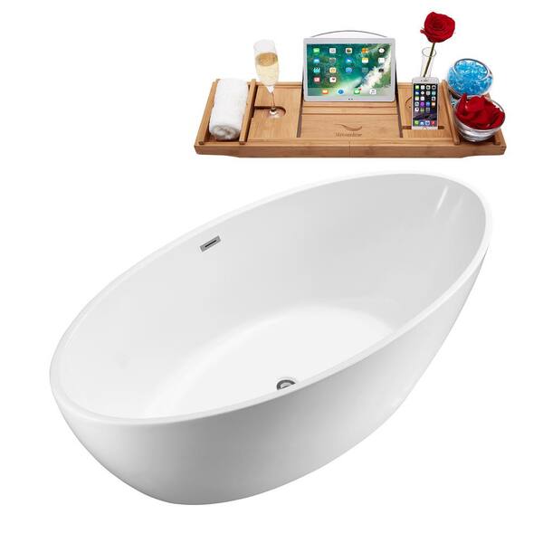 62.6 in. Acrylic Flatbottom Non-Whirlpool Bathtub in Glossy White