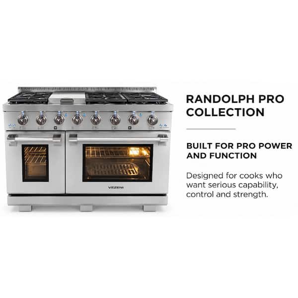 VEZENI Randolph Pro 48 in. 5-Burner Natural Gas Double Oven Range
