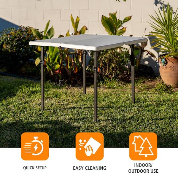 HDX 34 in. White & Grey Indoor/Outdoor Folding Square Card Table