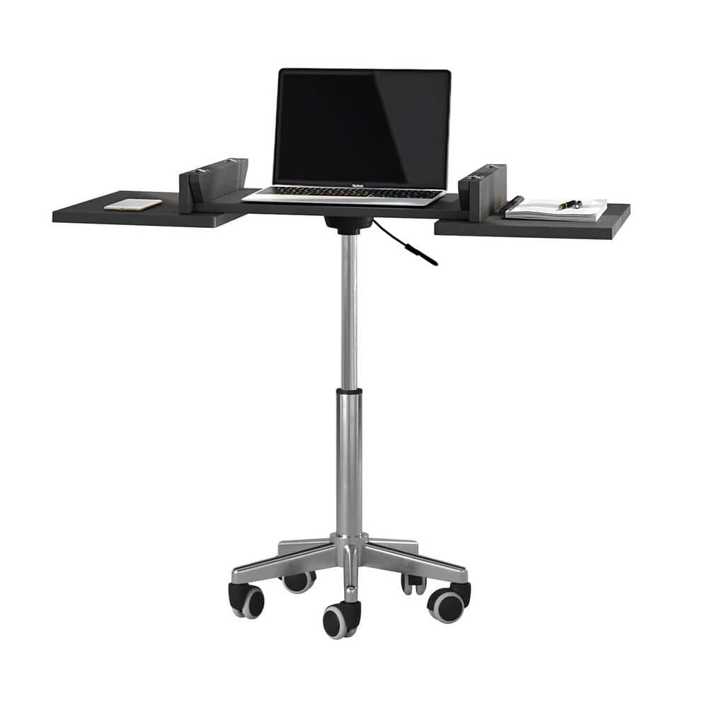 Adjustable Height Black Foldable Laptop Cart with Wood Panels