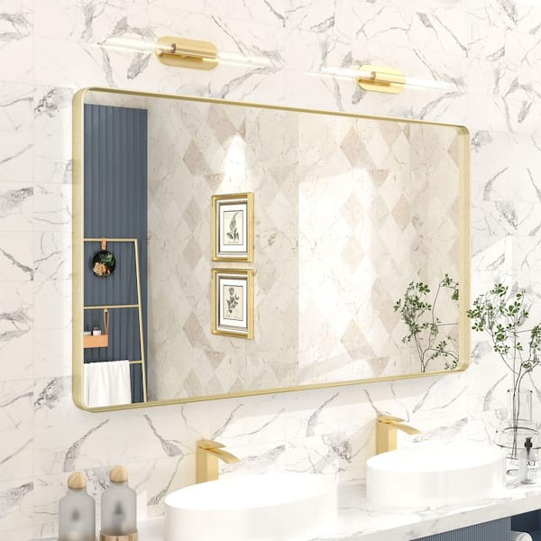 Apmir 51 in. W x 30 in. H Rectangular Aluminum Alloy Framed and Tempered Glass Wall Bathroom Vanity Mirror in Brushed Gold