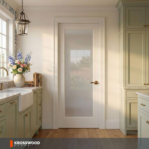 Krosswood Doors 30 in. x 80 in. 1-Lite Satin Etch Solid HybridCore