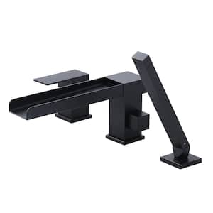Single-Handle Tub Deck Mount Roman Tub Faucet with Hand Shower in Black