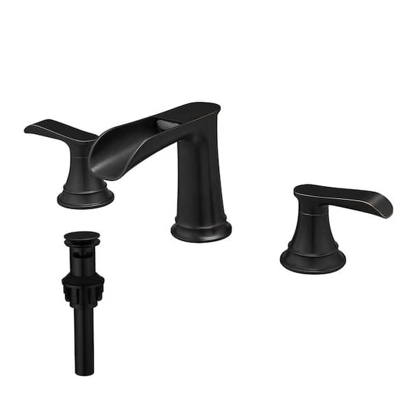 AIMADI 8 in. Widespread Double Handle Bathroom Faucet with Pop-Up Drain Waterfall Bathroom Vanity Taps in Oil Rubbed Bronze