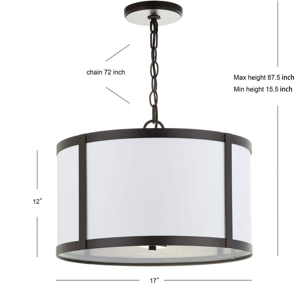 17" Oil Rubbed Bronze and White Drum Pendant Light