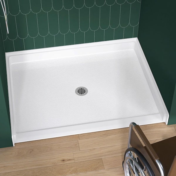 48 in. L x 38 in. W Alcove Acrylic ADA Shower Pan Base with Center Drain Low Profile Wheelchair Accessible in White