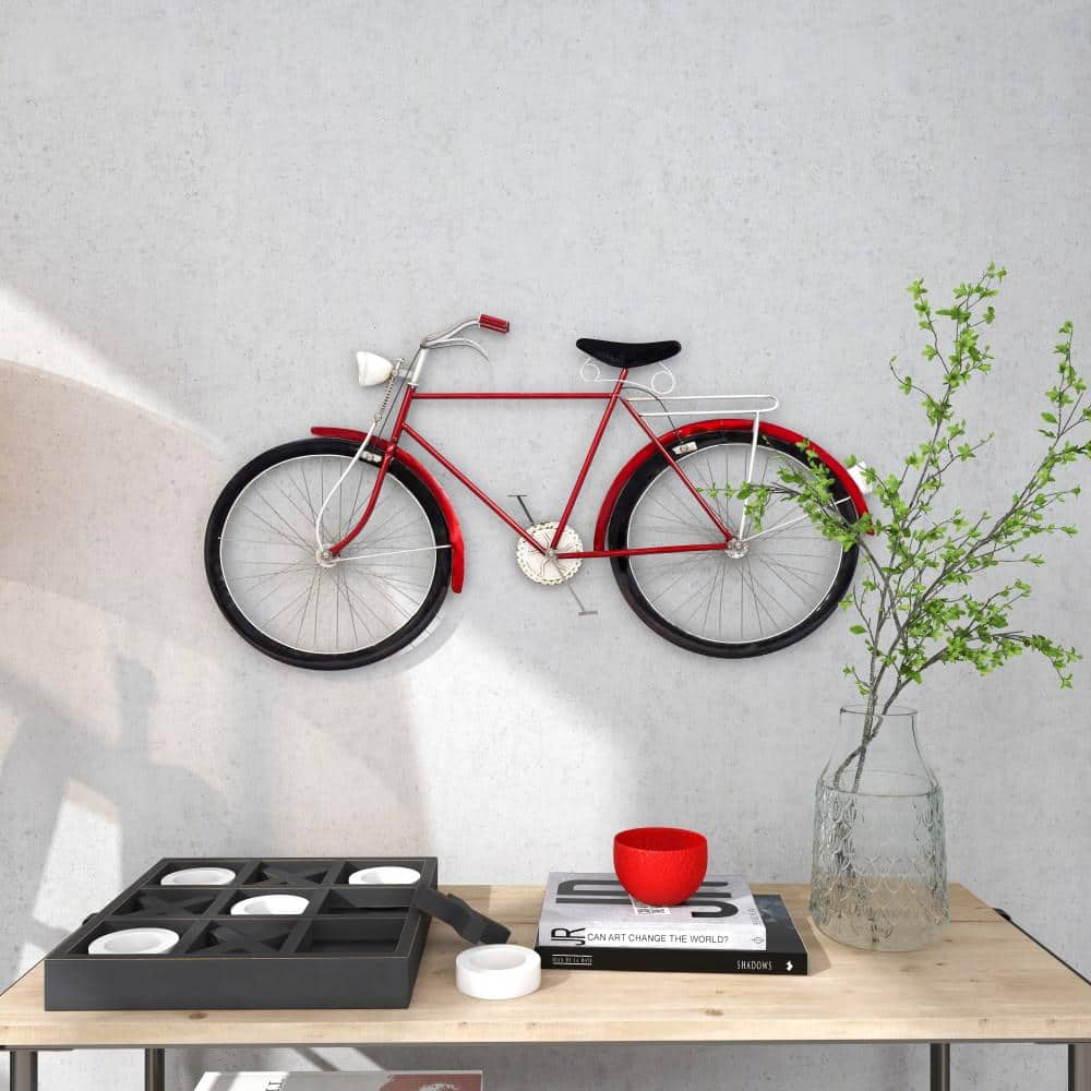 Vintage Red Metal Bicycle Wall Sculpture