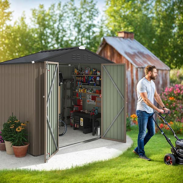 8 ft. W x 6 ft. D Outdoor Storage Metal Shed Lockable Metal Garden Shed for Backyard Outdoor (48 sq. ft.)