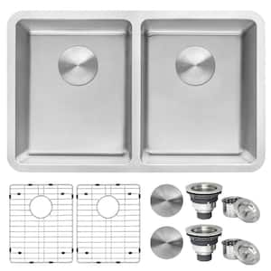 16-Gauge Stainless Steel 28 in. 50/50 Double Bowl Undermount Workstation Kitchen Sink