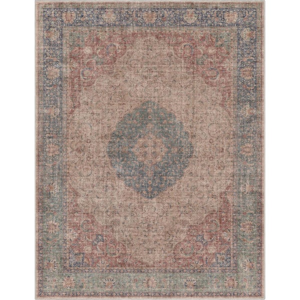 Red Blue 7 ft. 7 in. x 9 ft. 10 in. Flat-Weave Asha Odette Vintage Medallion Oriental Area Rug