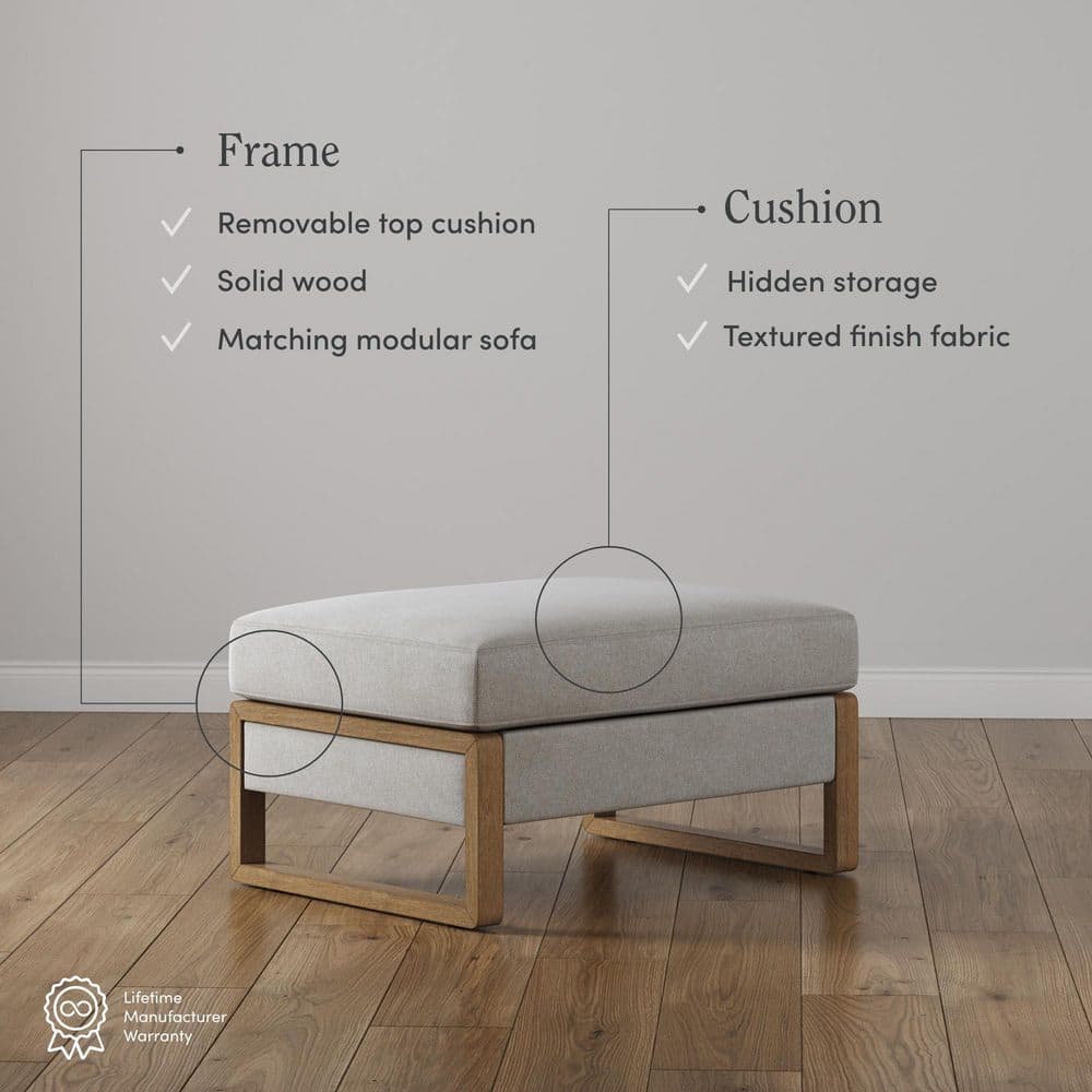 Madison Light Brown Linen Upholstered Ottoman with Storage