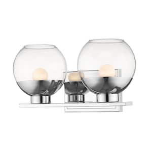 Osono 14.25 in. 2-Light Chrome Integrated LED Shaded Vanity Light with Clear Glass Shade