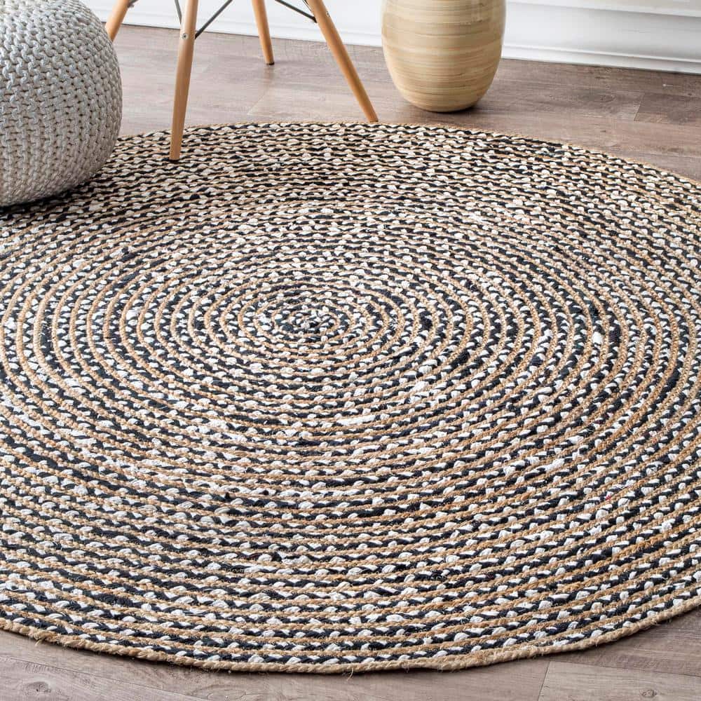 Handmade Cotton Blend Black Round 6' Flat Woven Area Rug