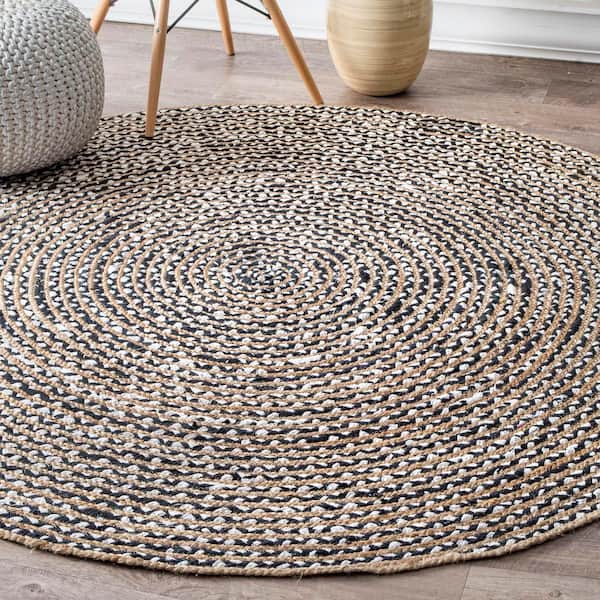 Glinda Natural Fiber Jute Black 8 ft. x 8 ft. Round Rug