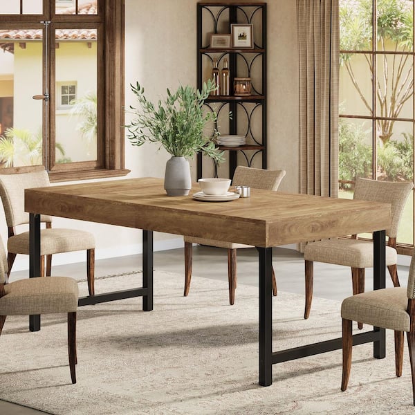 Moronia Industrial Brown Wood 55 in. Trestle Dining Table Seating 6