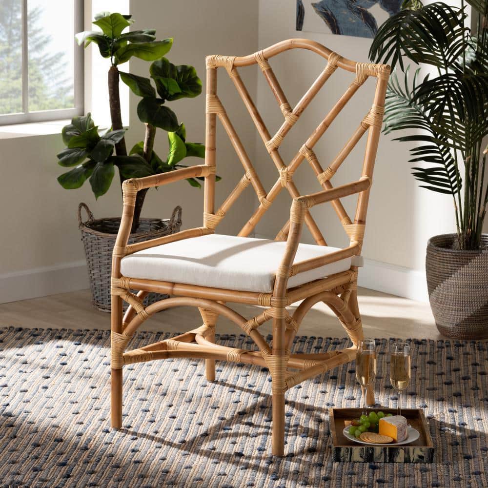 Delta White Rattan and Cane Low Armchair with Cushion
