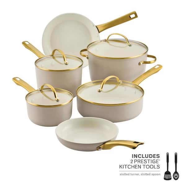 12-Piece Forged Induction Ceramic Nonstick Cookware Set with Lids in Taupe