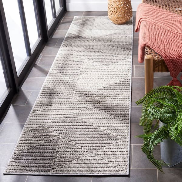 Global 2 ft. x 8 ft. Light Gray/Gray Abstract Geometric Runner Rug