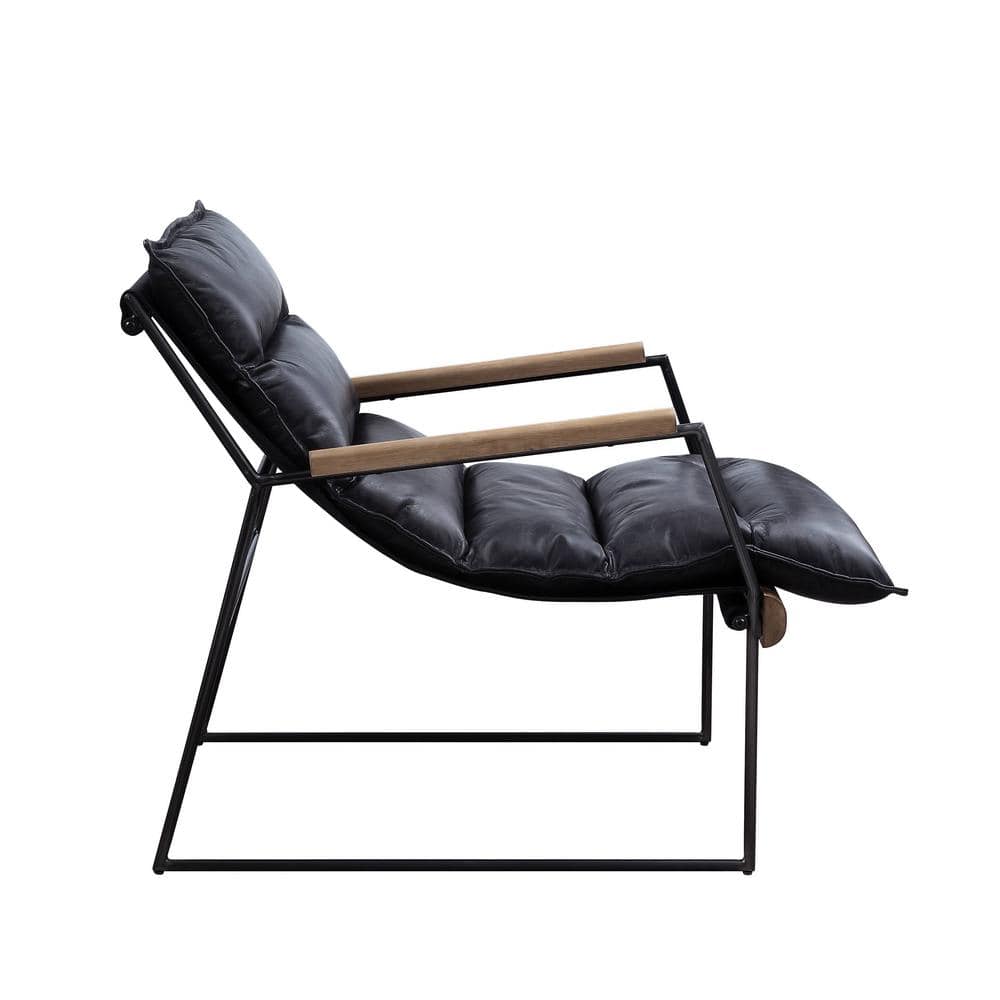 Modern Slipper Accent Chair in Distressed Black Leather